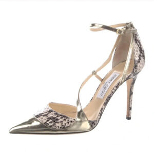 Jimmy Choo Snakeskin and Gold D’Orsay Heels